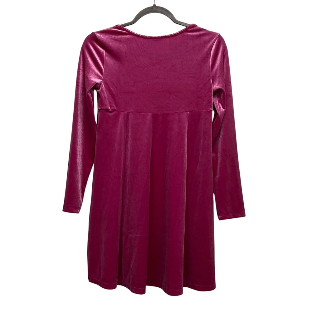 Gap Kids Girls XL 12 Velvet Long Sleeve Dress Bright Fuchsia Pink Dance Party - Picture 2 of 8
